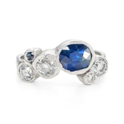 Bespoke Seaweed Ring with Sapphire and Diamonds