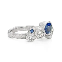 Bespoke Seaweed Ring with Sapphire and Diamonds